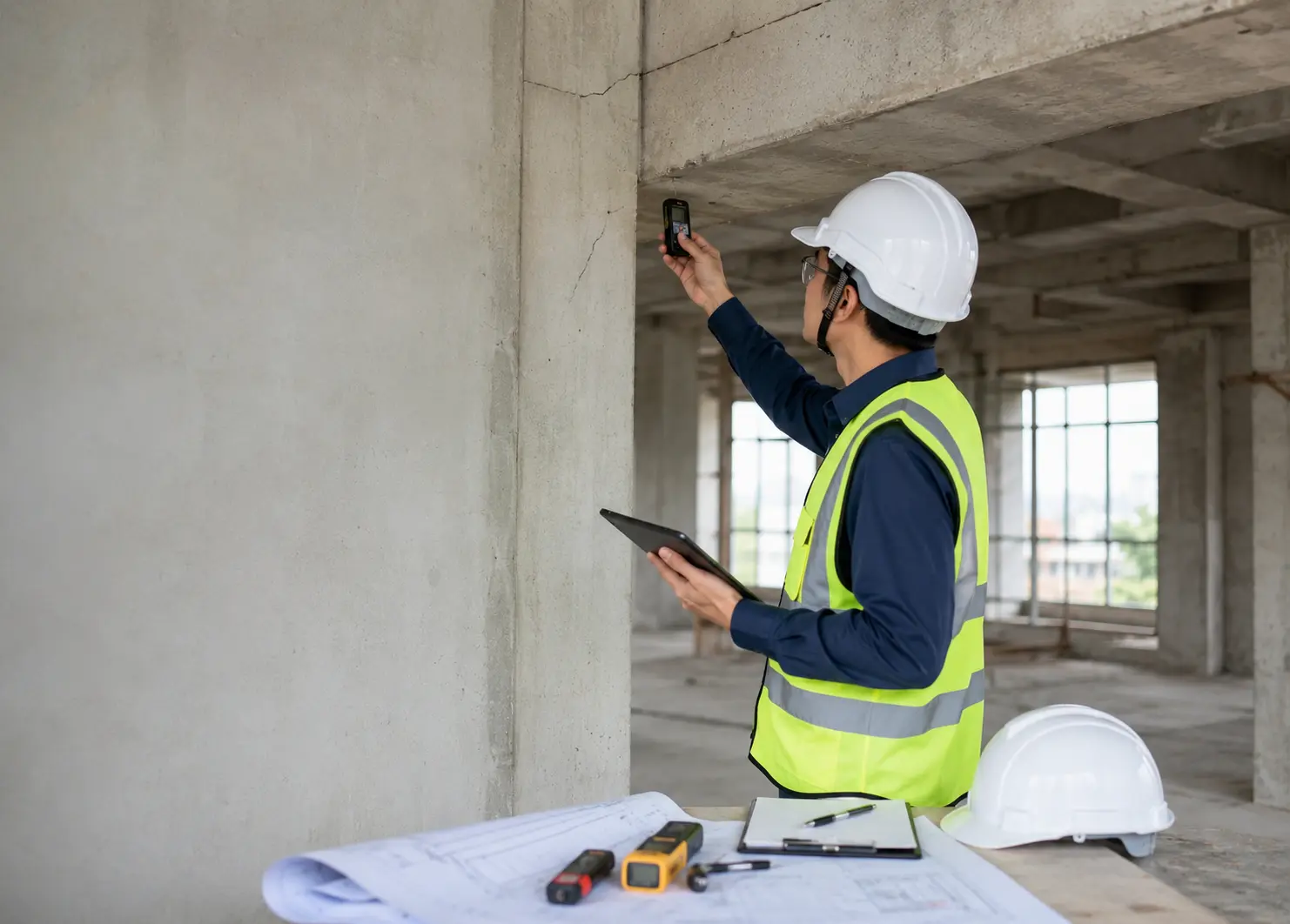 Certified engineer conducting a property health inspection